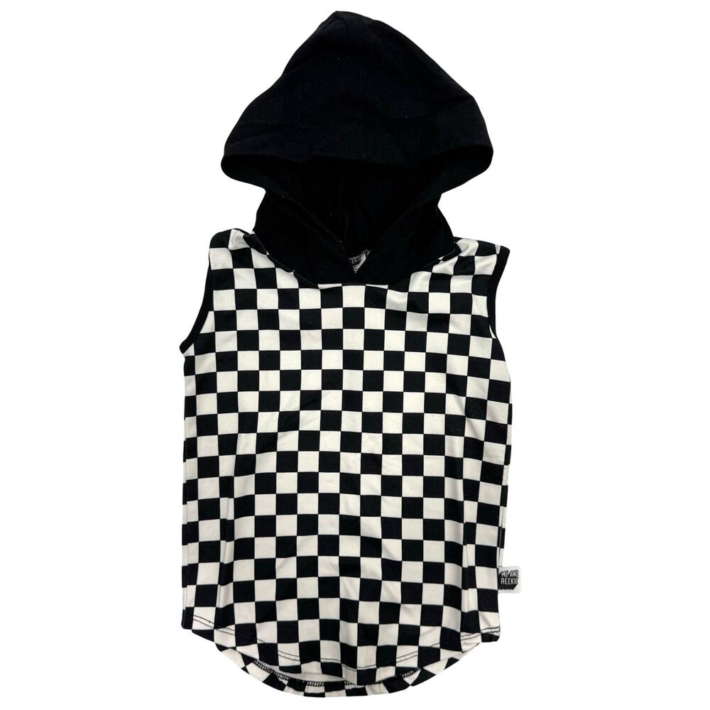 Me & Reekie Black & White Checkered Hooded Tank Top Size 12/18 Months